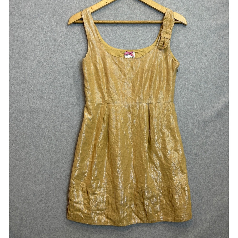 Yoana Baraschi Size 2 Cocktail Sleeveless Dress Gold Metallic Shimmer Silk Lined